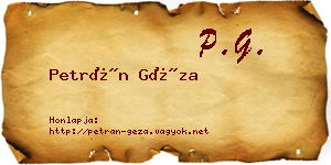 Petrán Géza névjegykártya