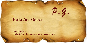 Petrán Géza névjegykártya